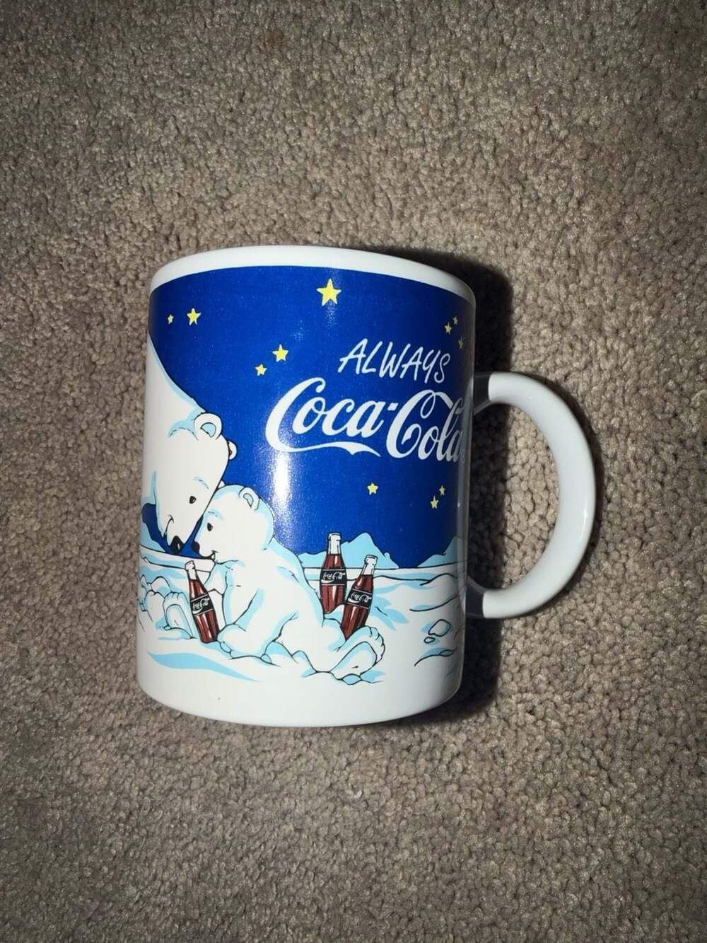 Vintage 1996 Always Coca-Cola Polar Bears Blue Ceramic Coffee Mug